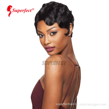 Short Human Hair Wigs  Machine Made Ocean Wave Natural Color 8Inches 100g Virgin Hair Wig